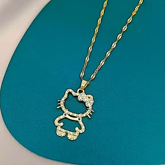 Gold Hello Kitty Hollow Zircon Necklace - Picture 2 of 11